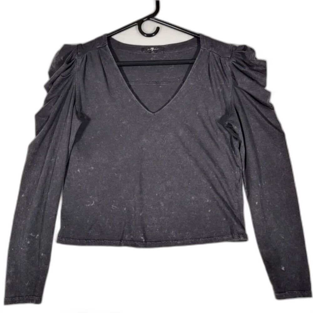 7 for All Mankind NWT Stonewash Gray Puff Shoulder Long Sleeve Top Size XS